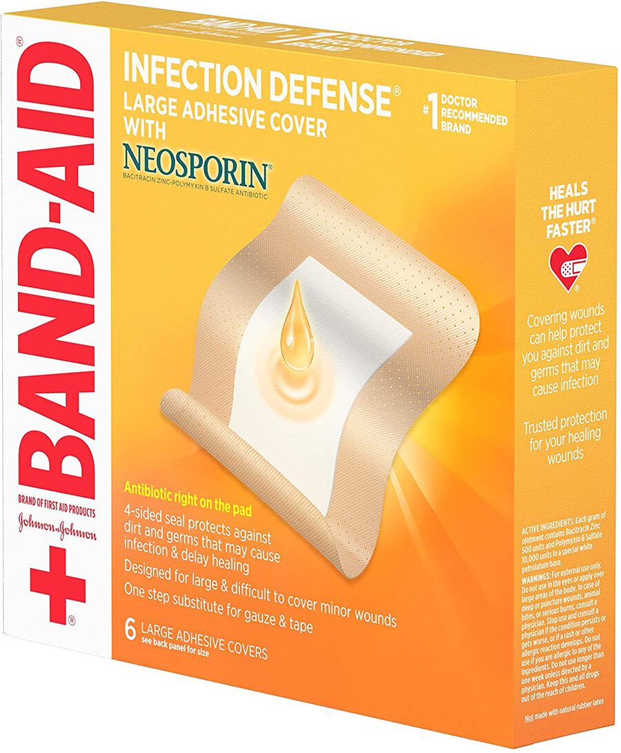 BandAid Infection Defense Large Adhesive Cover with Neosporin, 6 ct